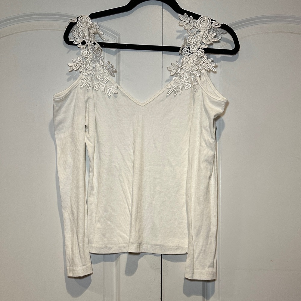 White Lace Strap Shoulder Women's Top